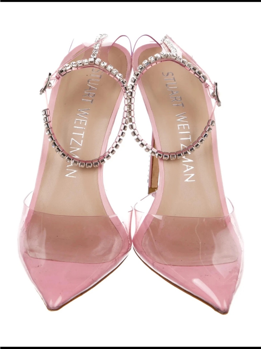 Stuart Weitzman Pink Crystal-Embellished Stiletto Sandals - Picture 2 of 8